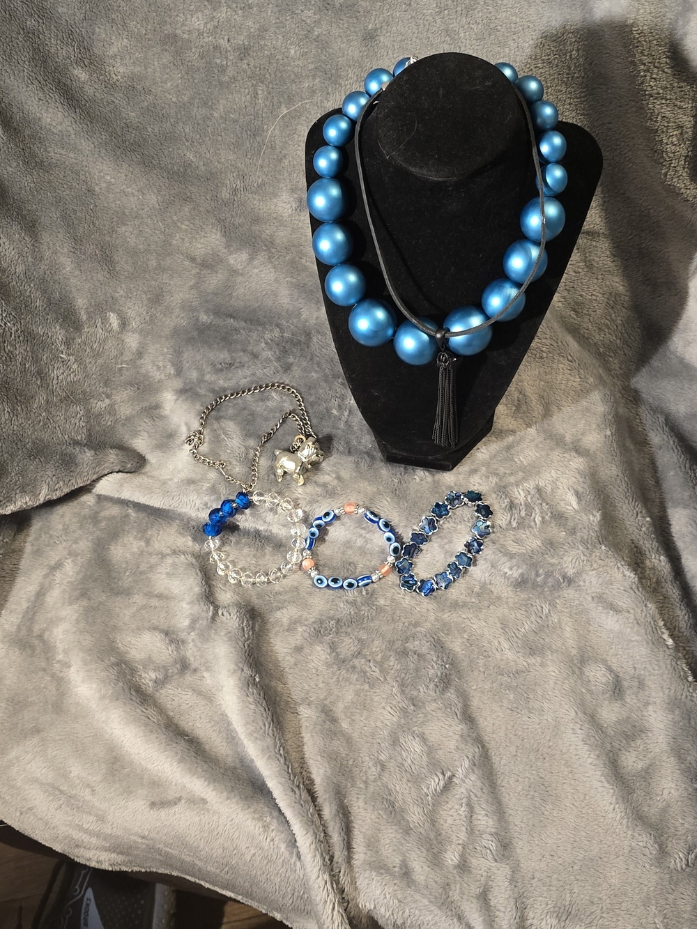 Blue Statement Pearl Necklace with Tassel